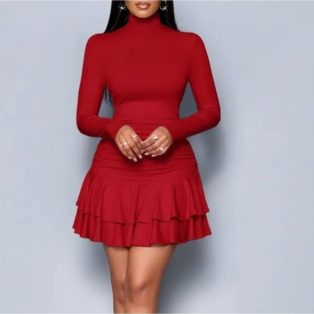 New Years Eve Long Sleeve Party Dress in Red sz M